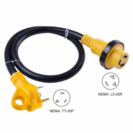 Superior Electric Plug Adapter, L5-30R, TT-30P, 25 ft., Black/Yellow RVA1524